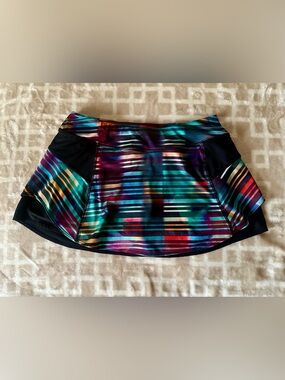 Athleta Multi-Stripe Active Skater Skort in Green Teal, Purple & Red